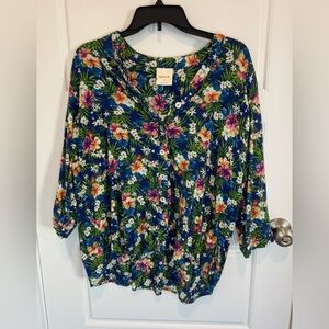 Bedford Fair Womens Floral Button-Down Shirt Medium Cotton Tropical India